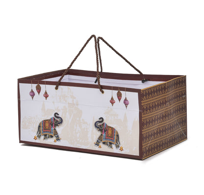 Brown Elephant Print Premium Paper Bag 13x8.5x6 inch