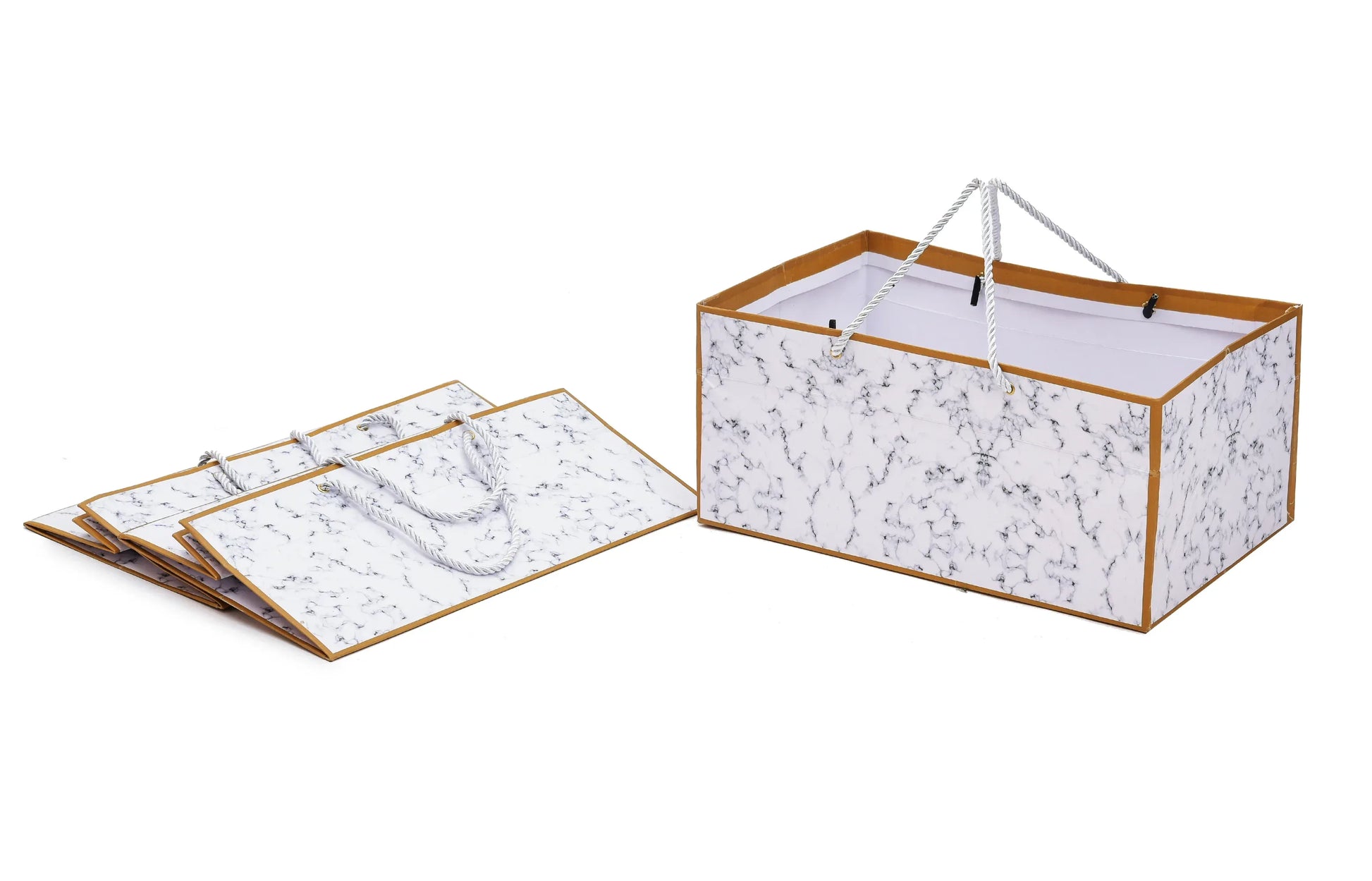 Luxury White Marble Gifting Combo — Envelope + Paper Bag + 4 Jar Wooden Box | Grownex Packaging | Hamper Box