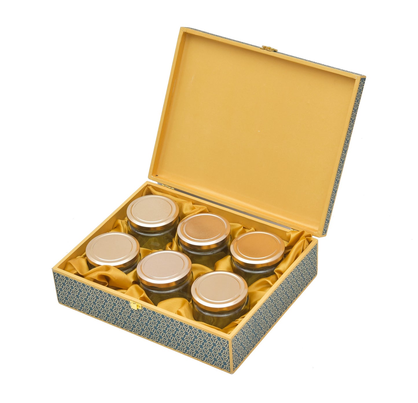 6 Jar Blue Foil Wooden Box