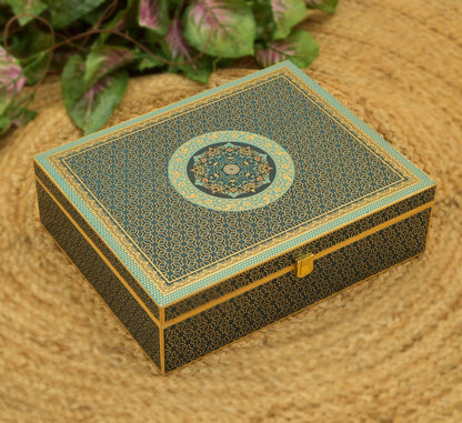 6 Jar Blue Foil Wooden Box