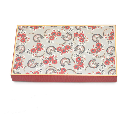 1 Kg Red-Green Flower Print Premium Sweet Box with 4 Line Plastic Tray | Grownex Packaging | Sweet Box