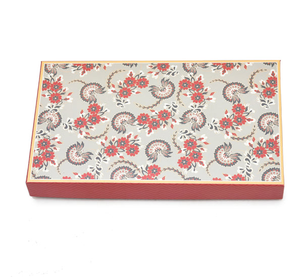 1 Kg Red-Green Flower Print Premium Sweet Box with 4 Line Plastic Tray | Grownex Packaging | Sweet Box