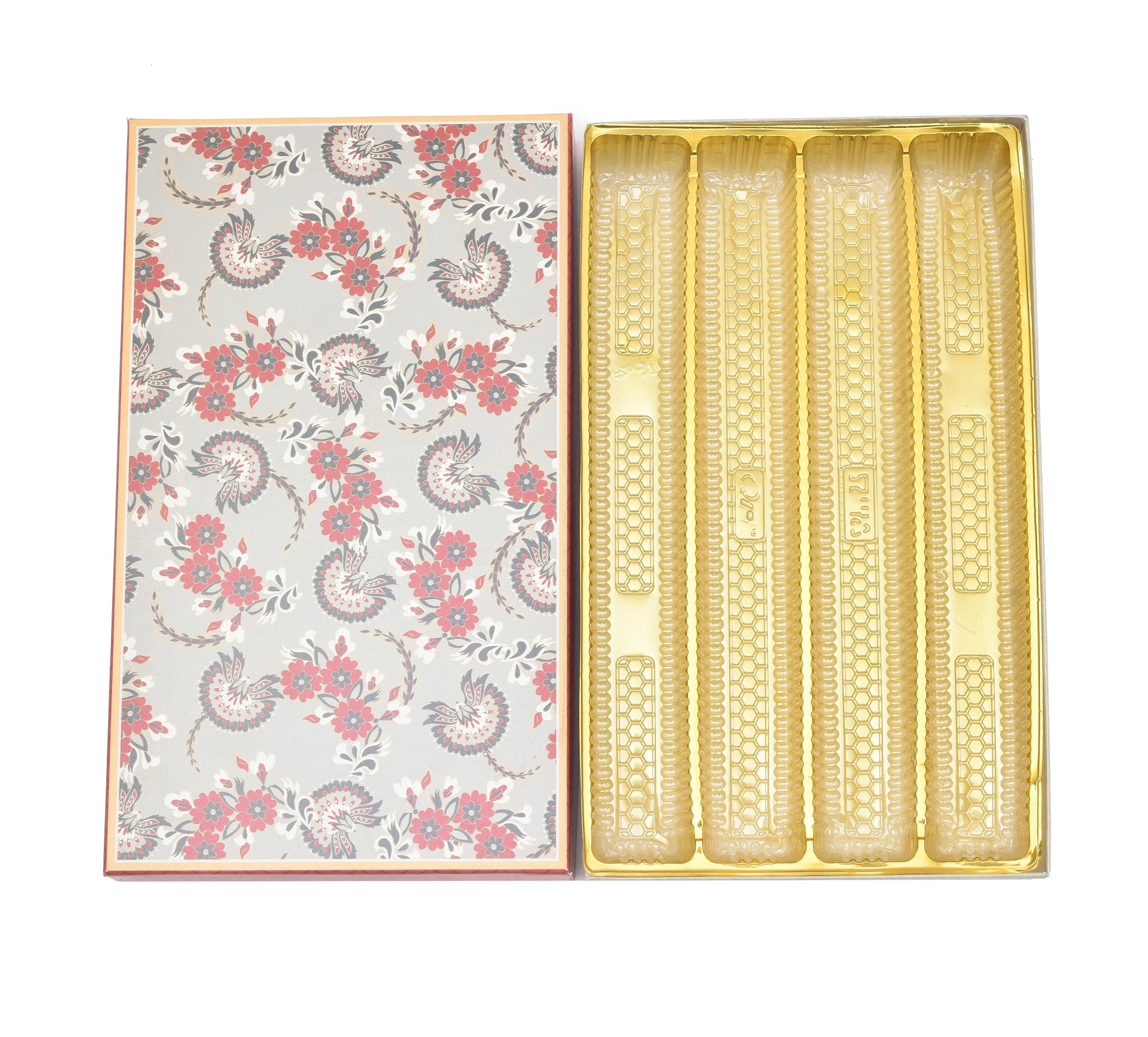 1 Kg Red-Green Flower Print Premium Sweet Box with 4 Line Plastic Tray | Grownex Packaging | Sweet Box