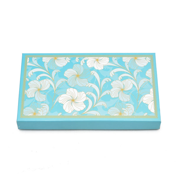 1 Kg Sea Green-White Floral Print Premium Sweet Box with 4 Line Plastic Tray | Grownex Packaging | Sweet Box