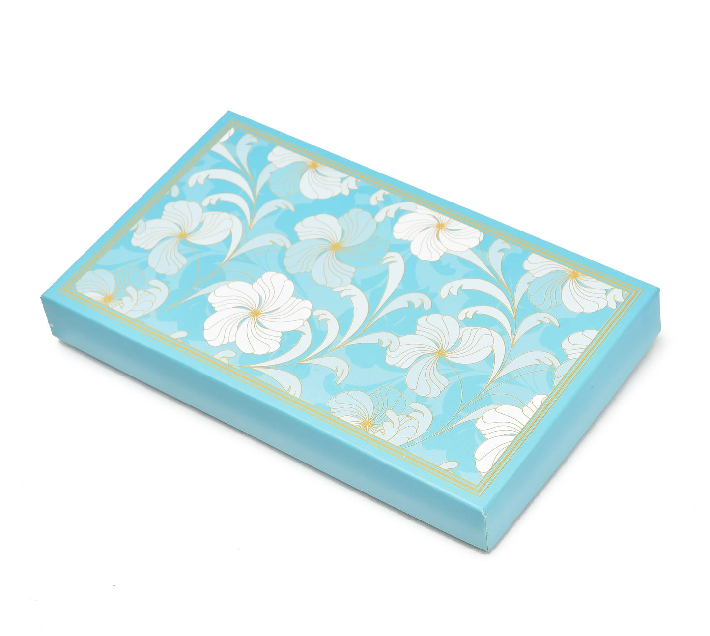 1 Kg Sea Green-White Floral Print Premium Sweet Box with 4 Line Plastic Tray | Grownex Packaging | Sweet Box