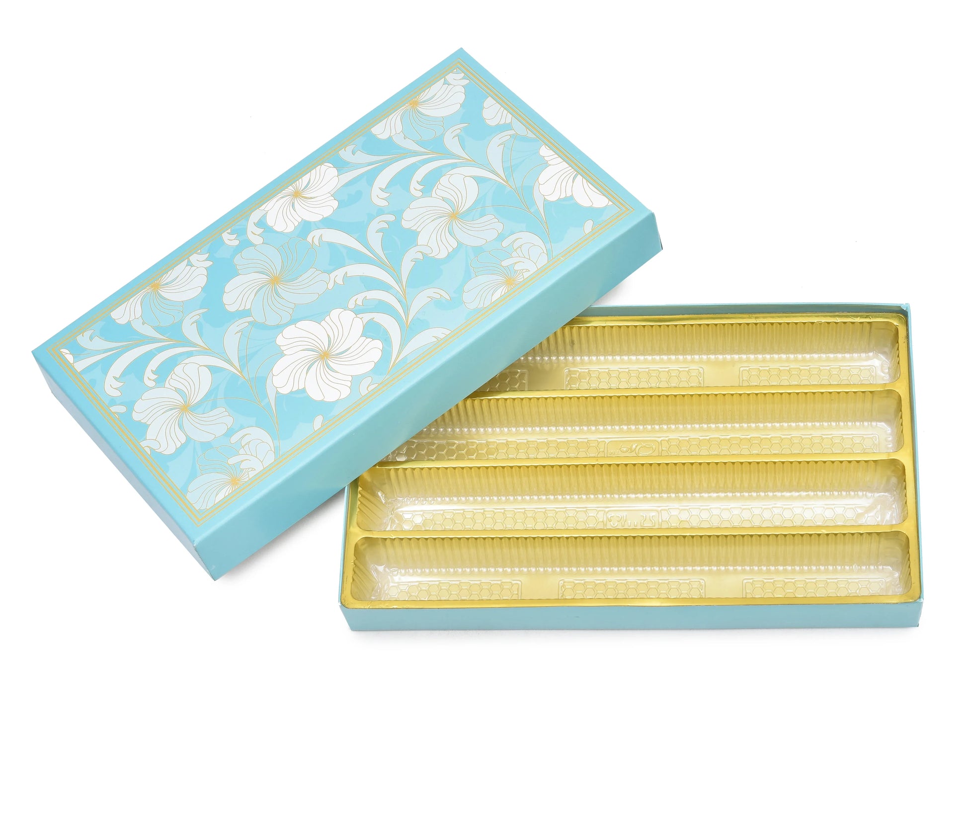 1 Kg Sea Green-White Floral Print Premium Sweet Box with 4 Line Plastic Tray | Grownex Packaging | Sweet Box