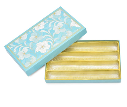 1 Kg Sea Green-White Floral Print Premium Sweet Box with 4 Line Plastic Tray | Grownex Packaging | Sweet Box