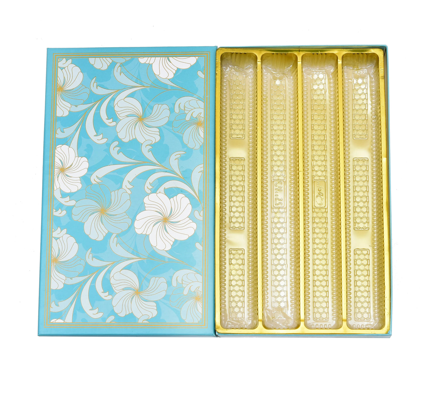 1 Kg Sea Green-White Floral Print Premium Sweet Box with 4 Line Plastic Tray | Grownex Packaging | Sweet Box