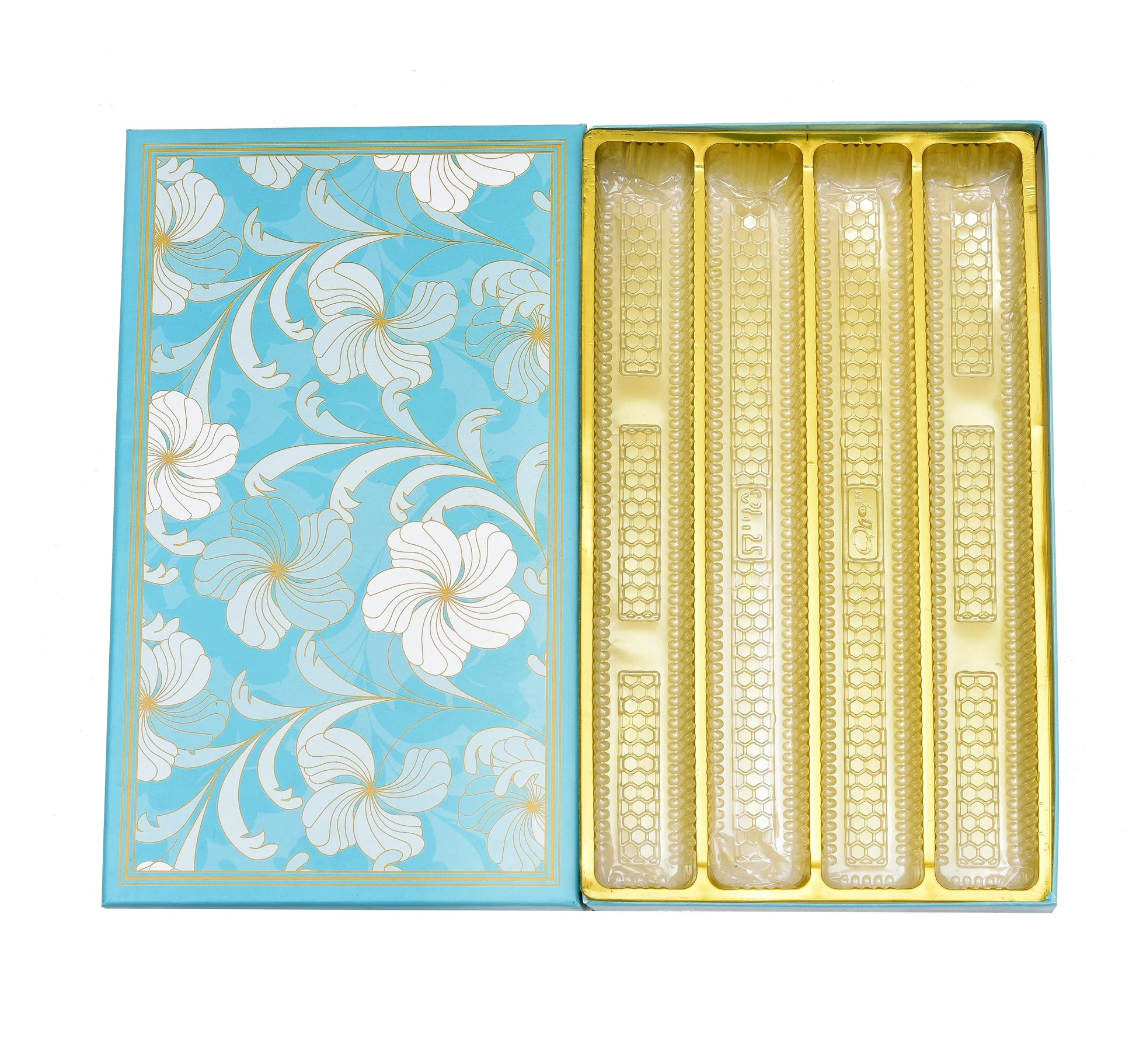 1 Kg Sea Green-White Floral Print Premium Sweet Box with 4 Line Plastic Tray | Grownex Packaging | Sweet Box
