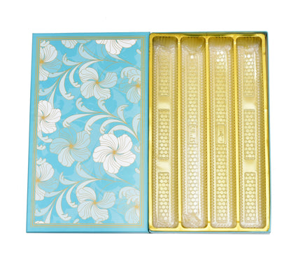 1 Kg Sea Green-White Floral Print Premium Sweet Box with 4 Line Plastic Tray | Grownex Packaging | Sweet Box
