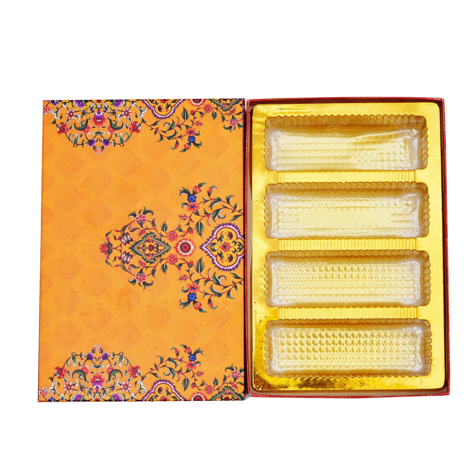 500 gm Yellow Leaf 4 Line Premium Sweet Packaging Festival Gift Box | Grownex Packaging | Sweet Box