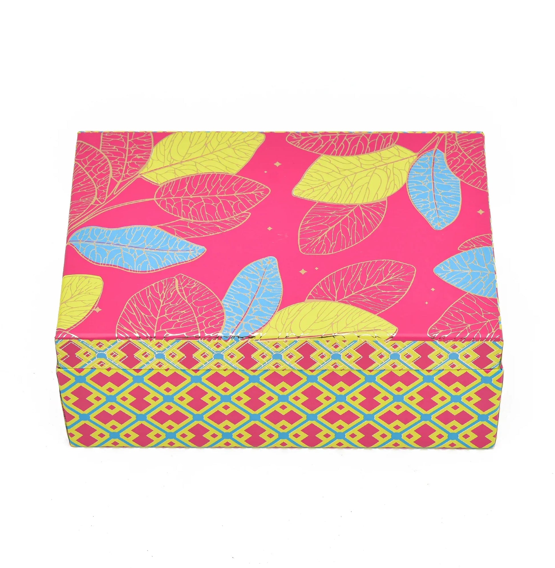 Vibrant Pink Tropical Leaf Luxury Rigid Gift Box – Premium Kappa Board Hamper with 5-Cavity Tray & Dual Glass Jars | Grownex Packaging | Hamper Box