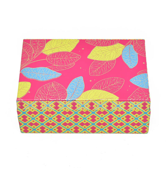 Vibrant Pink Tropical Leaf Luxury Rigid Gift Box – Premium Kappa Board Hamper with 5-Cavity Tray & Dual Glass Jars | Grownex Packaging | Hamper Box