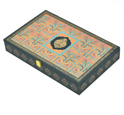 Royal Floral Heritage Luxury Mithai Gift Box with Golden Trays – Green & Orange | Grownex Packaging | Hamper Box