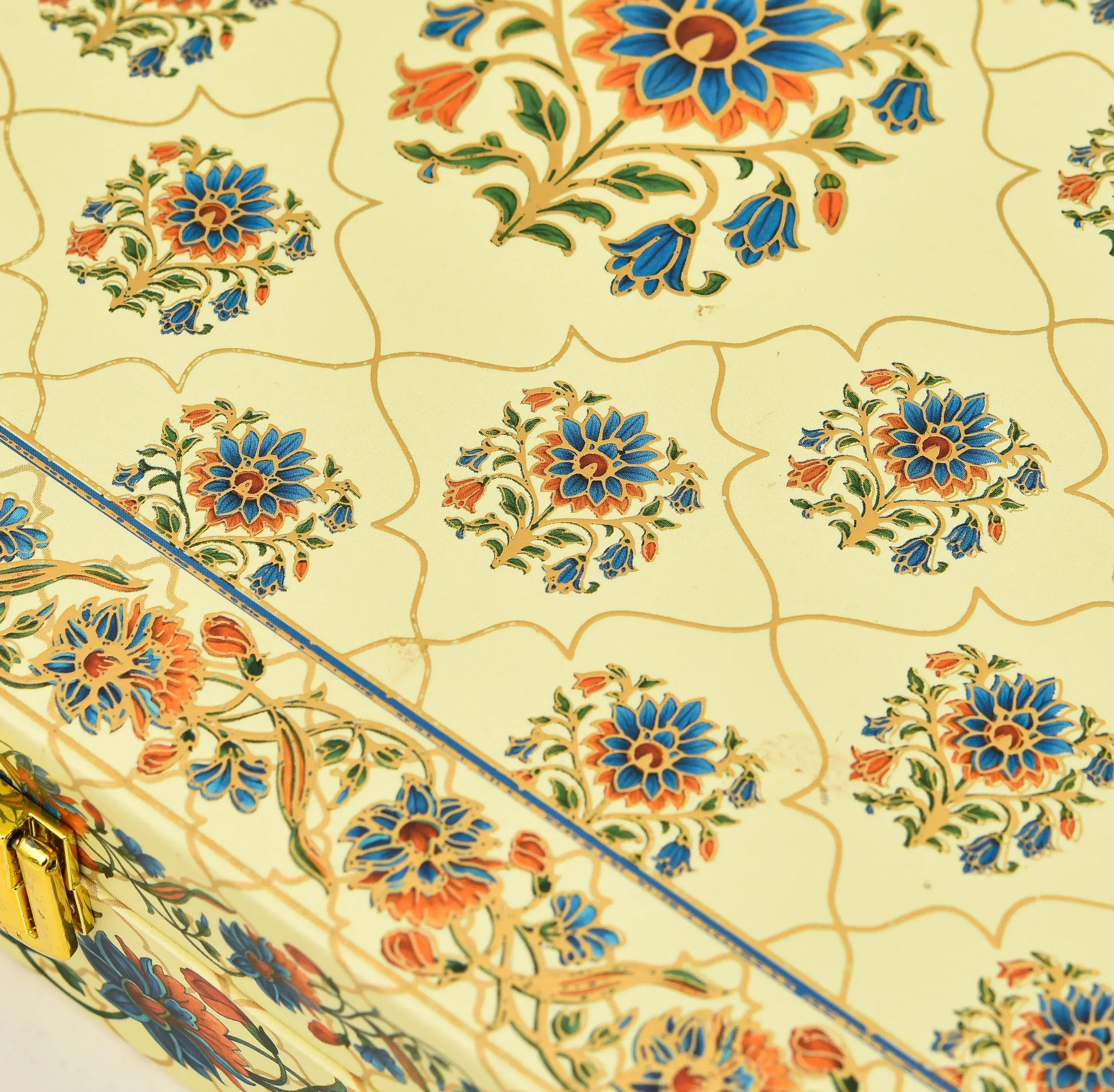 Royal Floral Premium Mithai Gift Box with Lock & 6 Golden Containers – Cream Multicolor | Grownex Packaging | Hamper Box