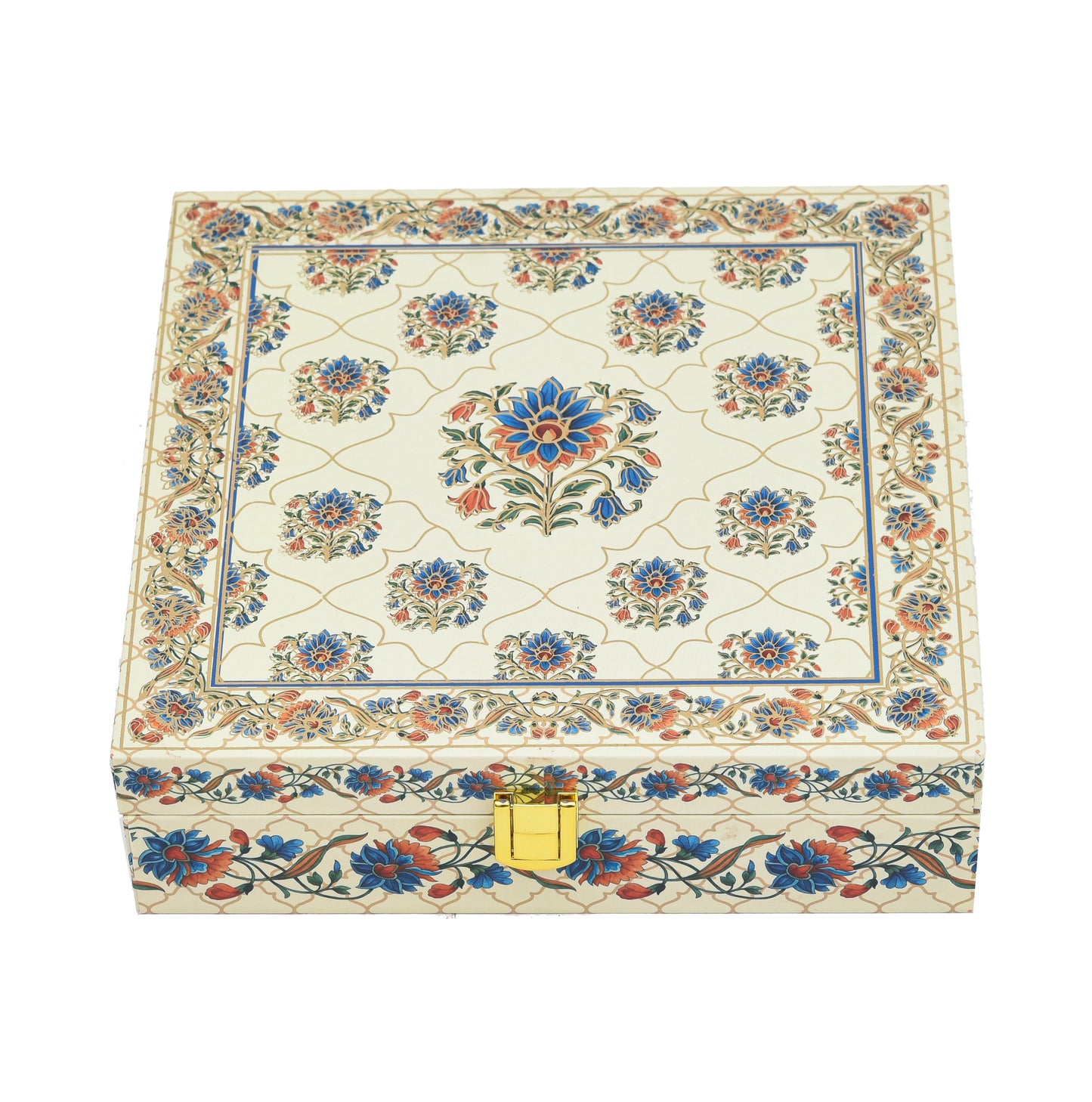 Beige Lotus Blue Wooden Gift Box | Wedding & Festive Celebrations