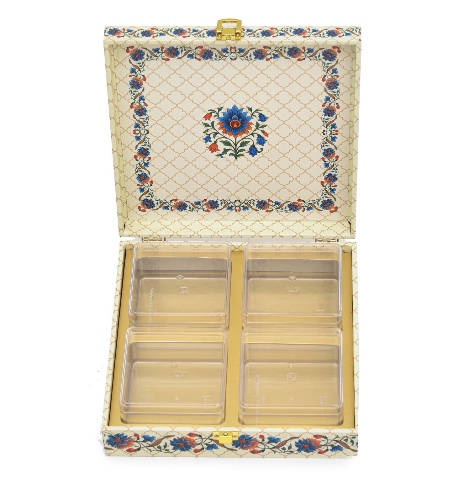 Beige Lotus Blue Wooden Gift Box | Wedding & Festive Celebrations