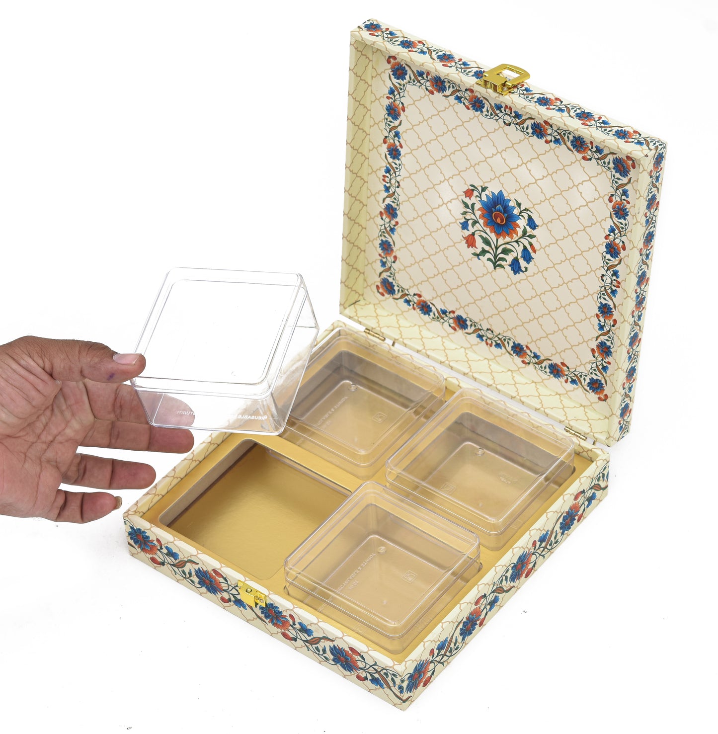 Beige Lotus Blue Wooden Gift Box | Wedding & Festive Celebrations