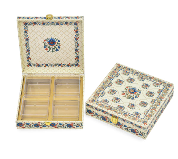 Beige lotus wooden box metal clasp closure