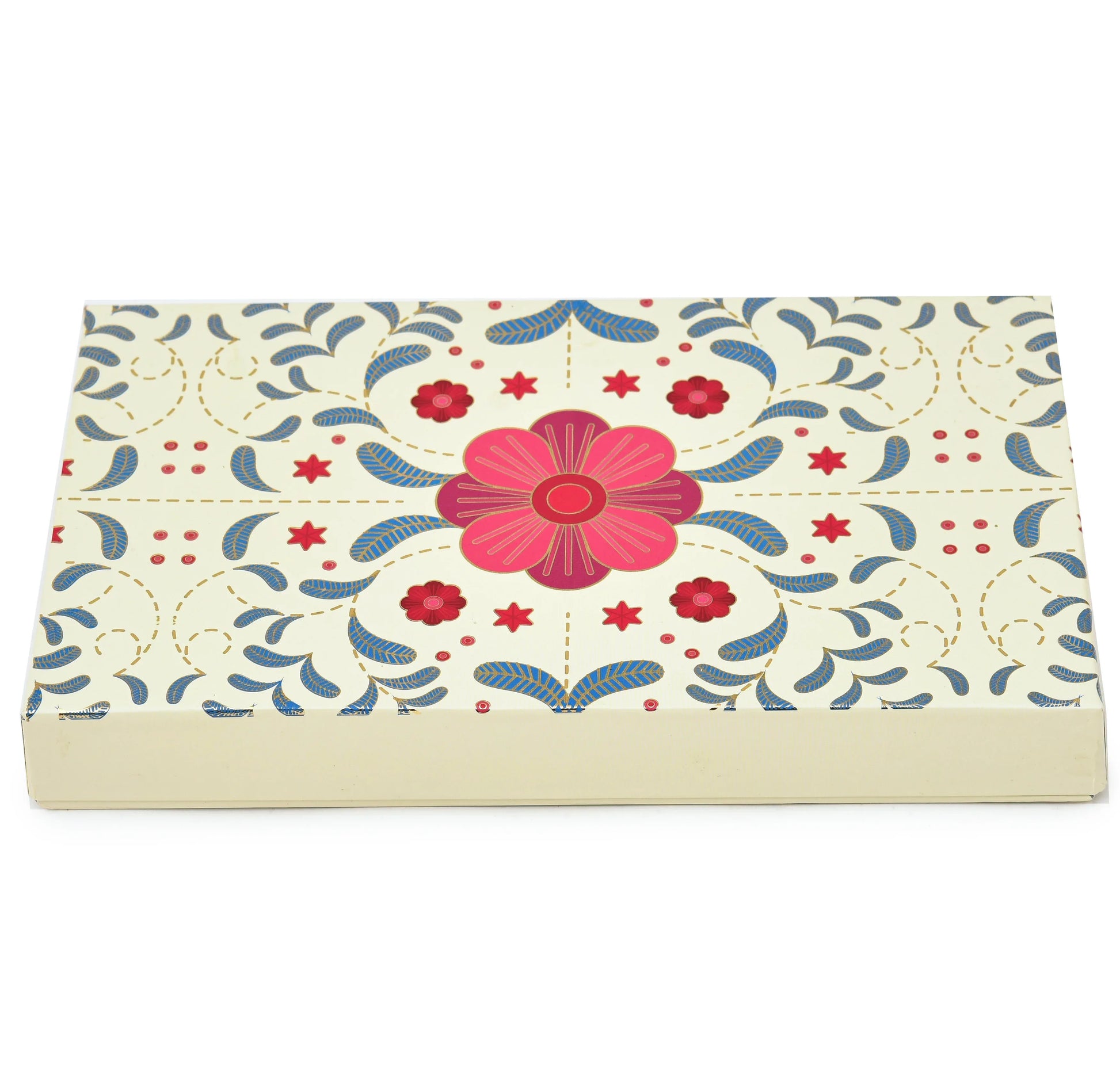 Royal Floral Luxury Mithai Gift Box with Golden Tray – Cream & Multicolor | Grownex Packaging | Sweet Box
