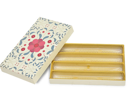 Royal Floral Luxury Mithai Gift Box with Golden Tray – Cream & Multicolor | Grownex Packaging | Sweet Box