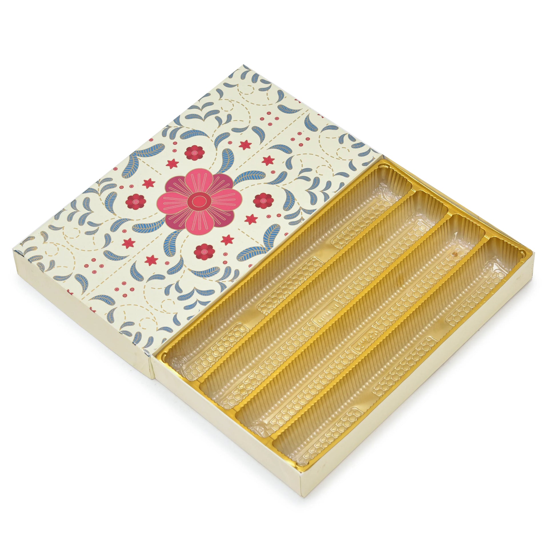 Royal Floral Luxury Mithai Gift Box with Golden Tray – Cream & Multicolor | Grownex Packaging | Sweet Box