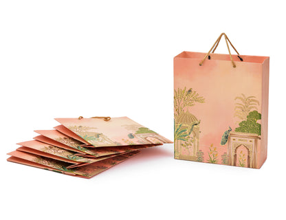 Pink Peacock Foil Print Paper Bag 10.5x4x12.5 inch