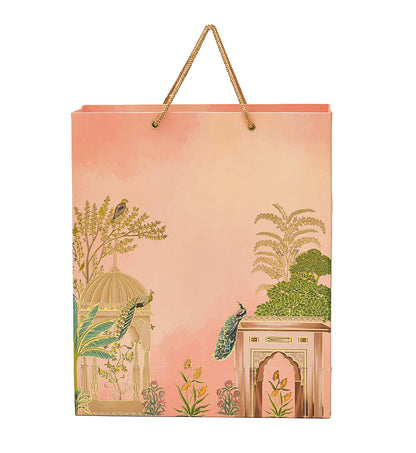 Pink Peacock Foil Print Paper Bag 10.5x4x12.5 inch