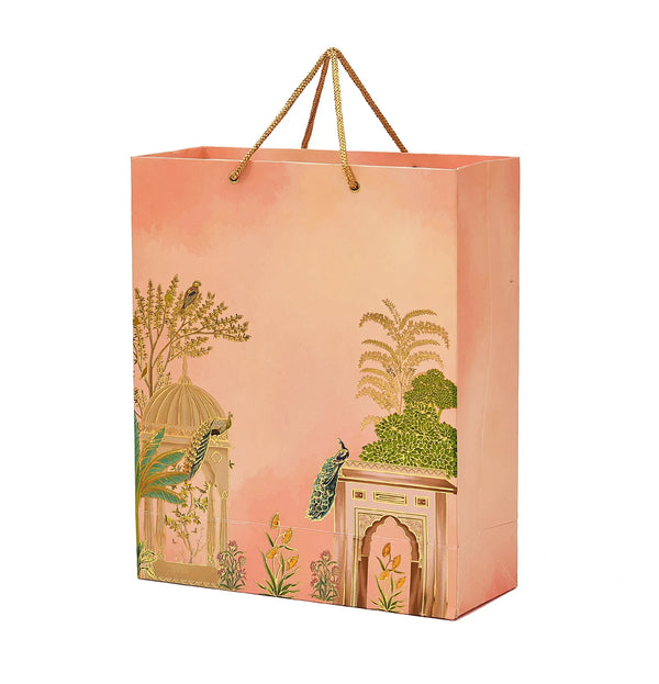 Pink Peacock Matt Finish Paper Bag 11.5x4.5x13.5 Inch | Grownex Packaging | paper bags