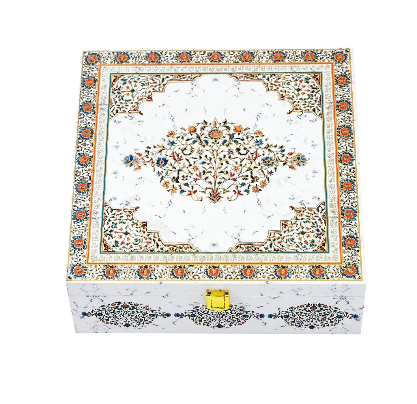 Luxury White Marble Gifting Combo — Envelope + Paper Bag + 4 Jar Wooden Box | Grownex Packaging | Hamper Box