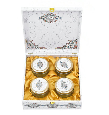 Luxury White Marble Gifting Combo — Envelope + Paper Bag + 4 Jar Wooden Box | Grownex Packaging | Hamper Box