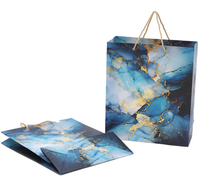 Blue Marble Print Paper Bag 11.5x4.5x13.5 Inch