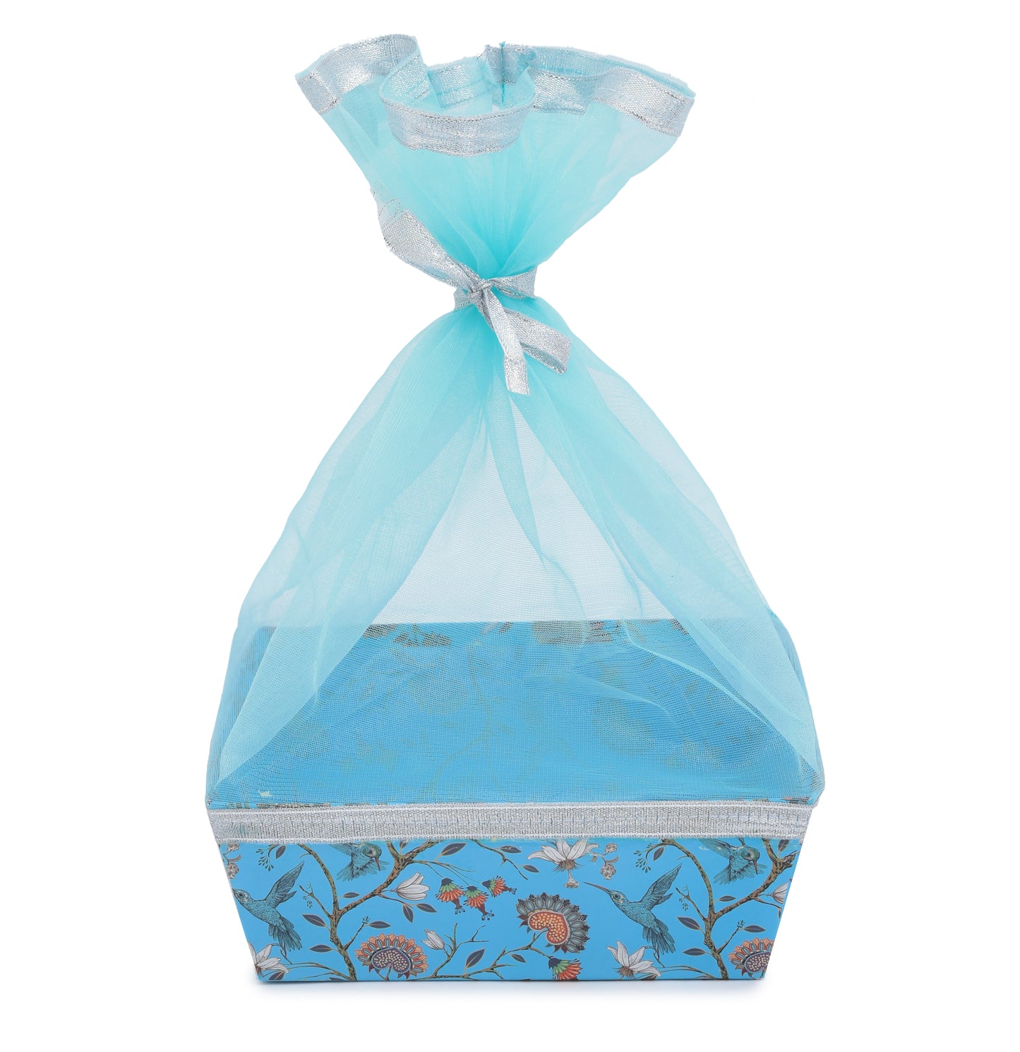 Blue Bird Print Cardboard Basket - 8x8x2.75 Inches