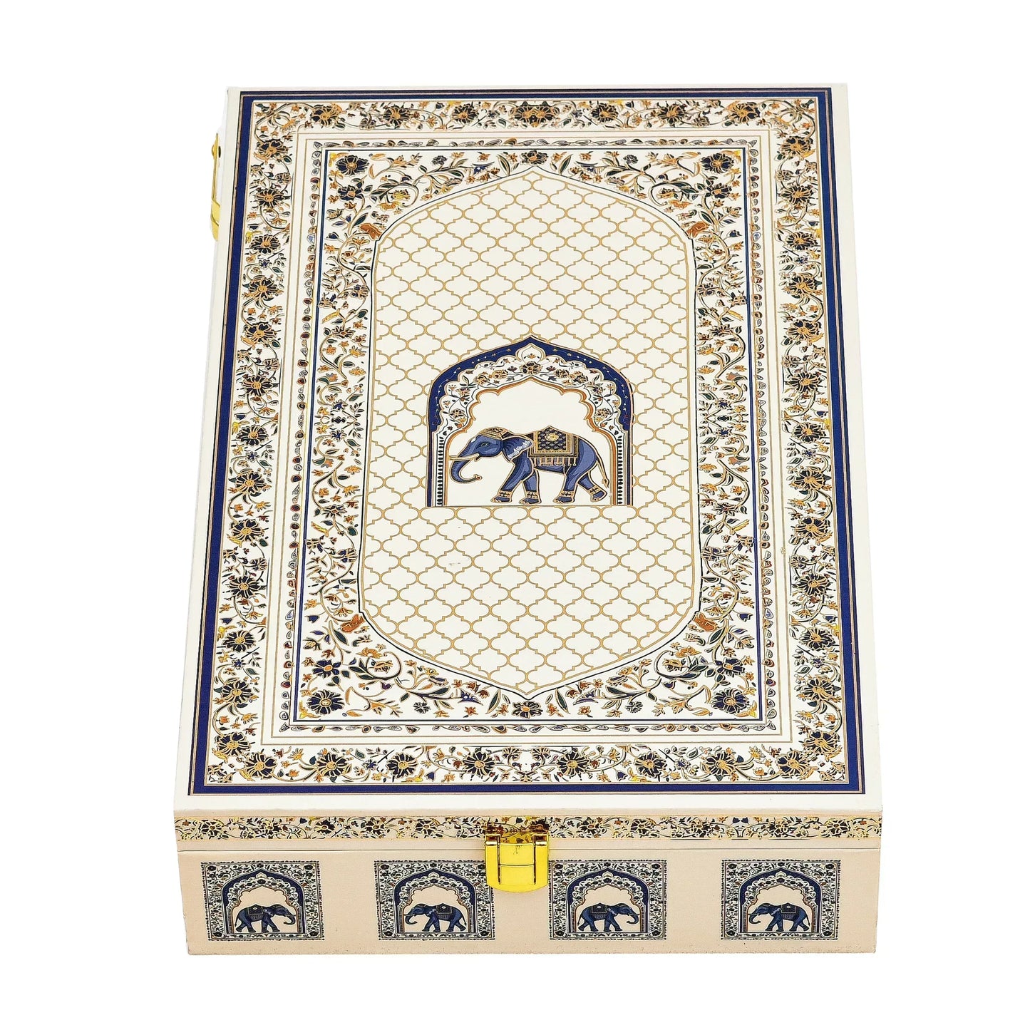 Customized White Royal Elephant Wooden Box with Custom Paper Bag | Personalized Wedding Gift Combo | Grownex Packaging | wooden box