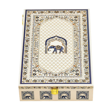 Customized White Royal Elephant Wooden Box with Custom Paper Bag | Personalized Wedding Gift Combo | Grownex Packaging | wooden box