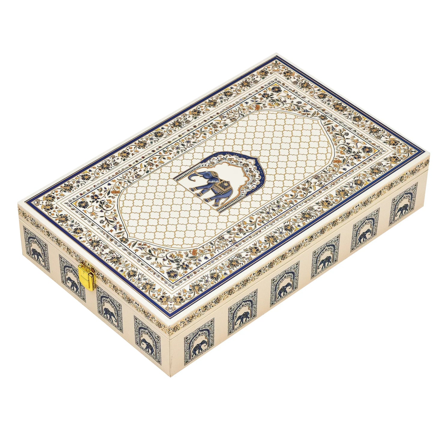 Customized White Royal Elephant Wooden Box with Custom Paper Bag | Personalized Wedding Gift Combo | Grownex Packaging | wooden box