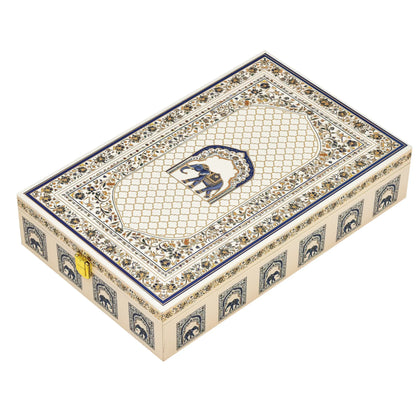 Customized White Royal Elephant Wooden Box with Custom Paper Bag | Personalized Wedding Gift Combo | Grownex Packaging | wooden box