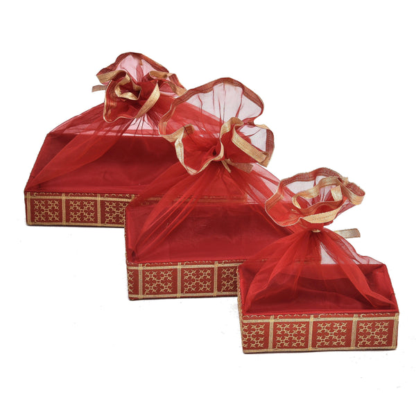 Red Net Hamper Basket Set of 3 - Front View | Grownex Packaging