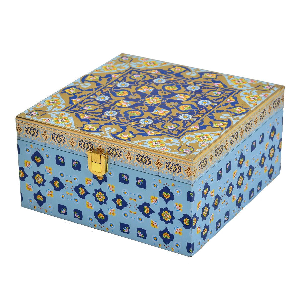 4 Jar Blue Foil Wooden Box – Premium Dry Fruit Gift Box