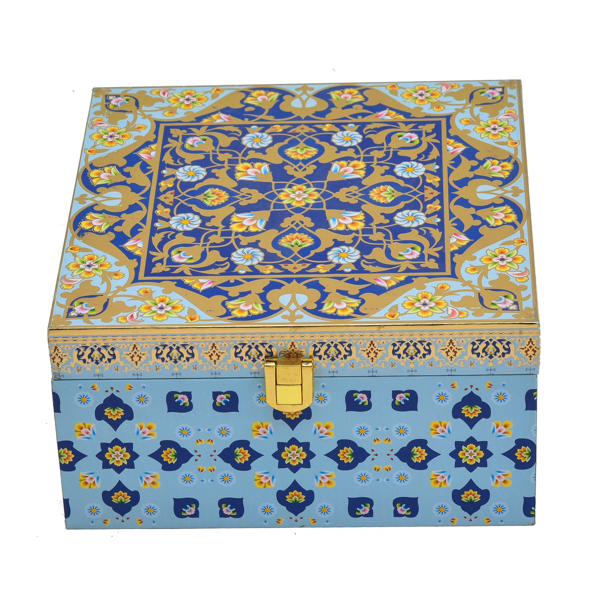 4 Jar Blue Foil Wooden Box – Premium Dry Fruit Gift Box