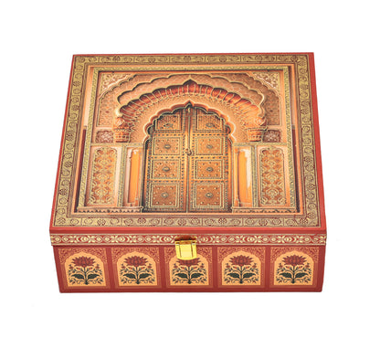 Royal Door Print Wooden Gift Box for 4 Jars | Premium Gift Packaging