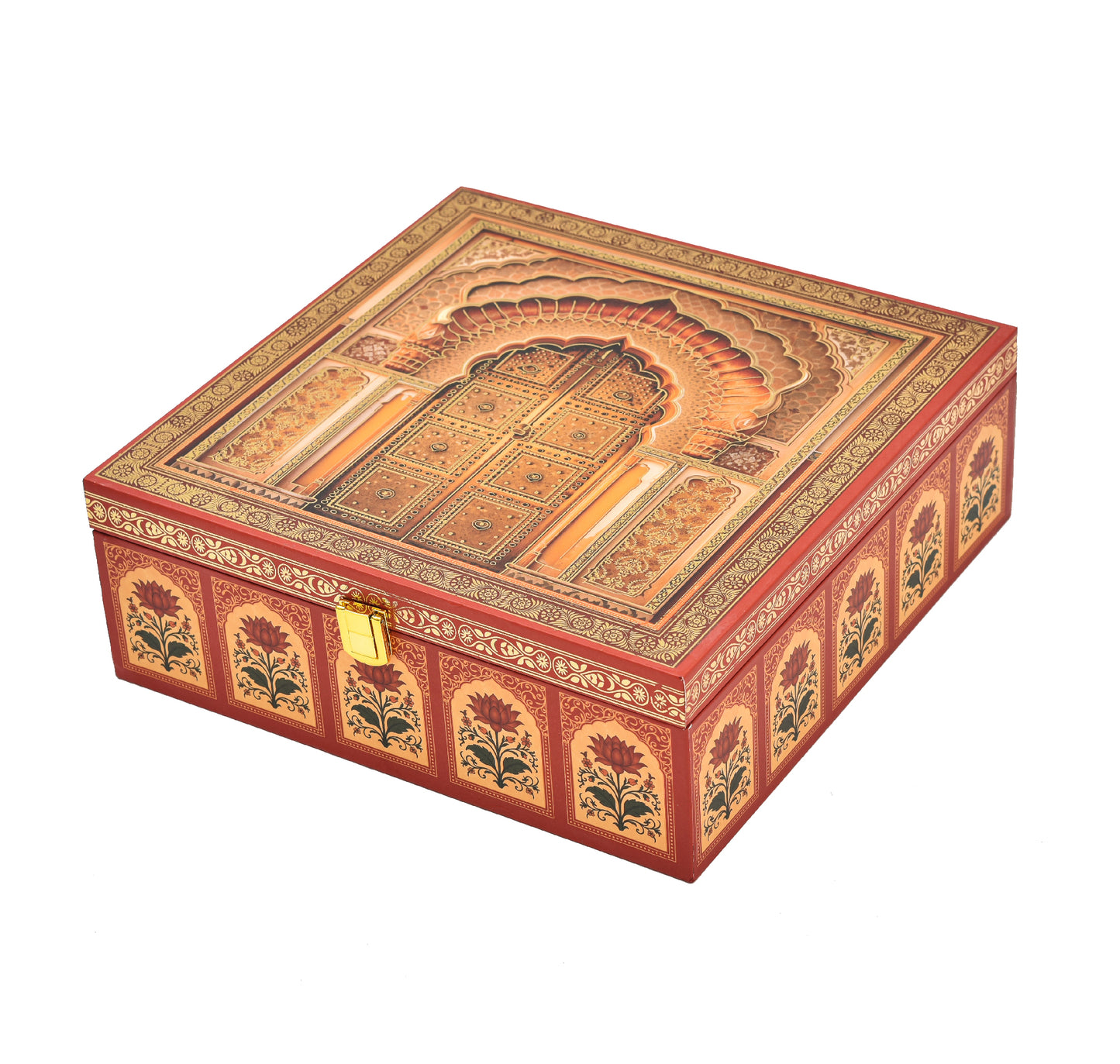 Royal Door Print Wooden Gift Box for 4 Jars | Premium Gift Packaging