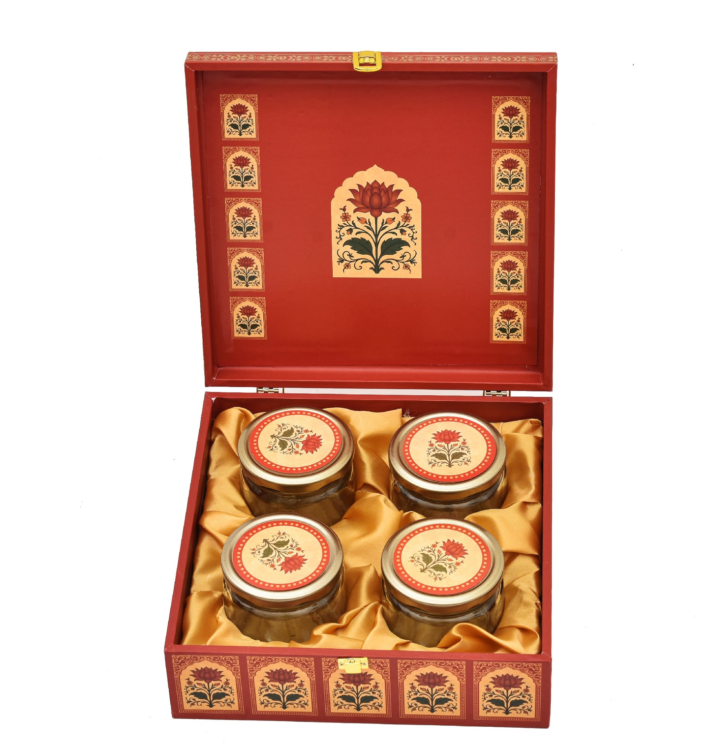 Royal Door Print Wooden Gift Box for 4 Jars | Premium Gift Packaging