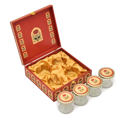 Royal Door Print Wooden Gift Box for 4 Jars | Premium Gift Packaging