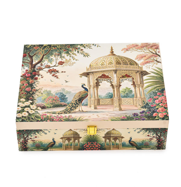 Royal Garden Print Wooden Dry Fruit Gift Box with 6 Jars | Premium Festive Hamper Box