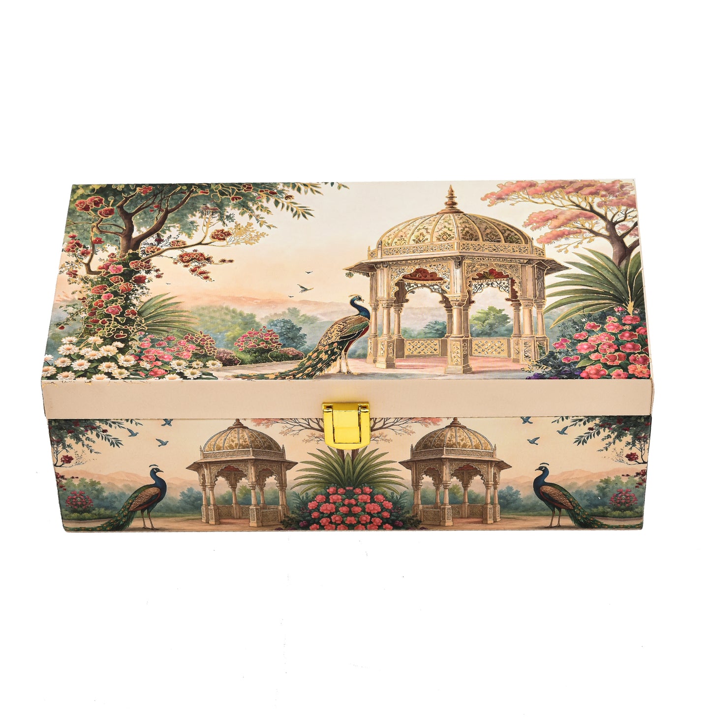 Royal Garden Print Wooden Box with 2 Glass Jars | Diwali & Wedding Hamper Gift Box