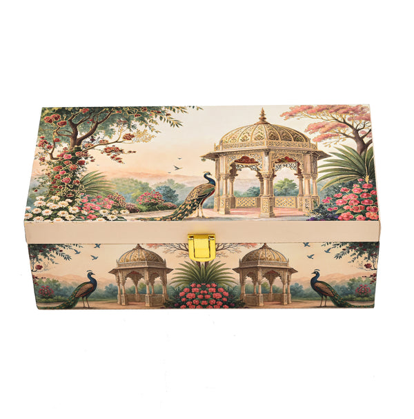 Royal Garden Print Wooden Box with 2 Glass Jars | Diwali & Wedding Hamper Gift Box