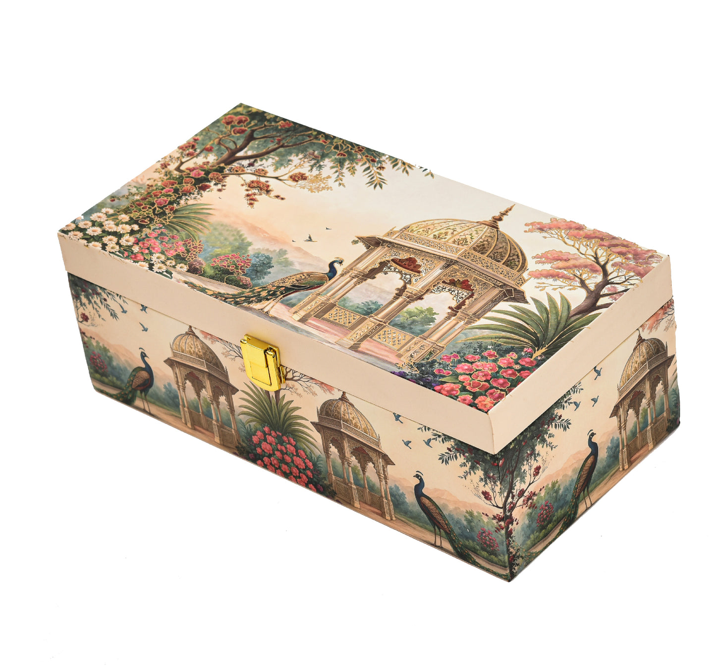 Royal Garden Print Wooden Box with 2 Glass Jars | Diwali & Wedding Hamper Gift Box
