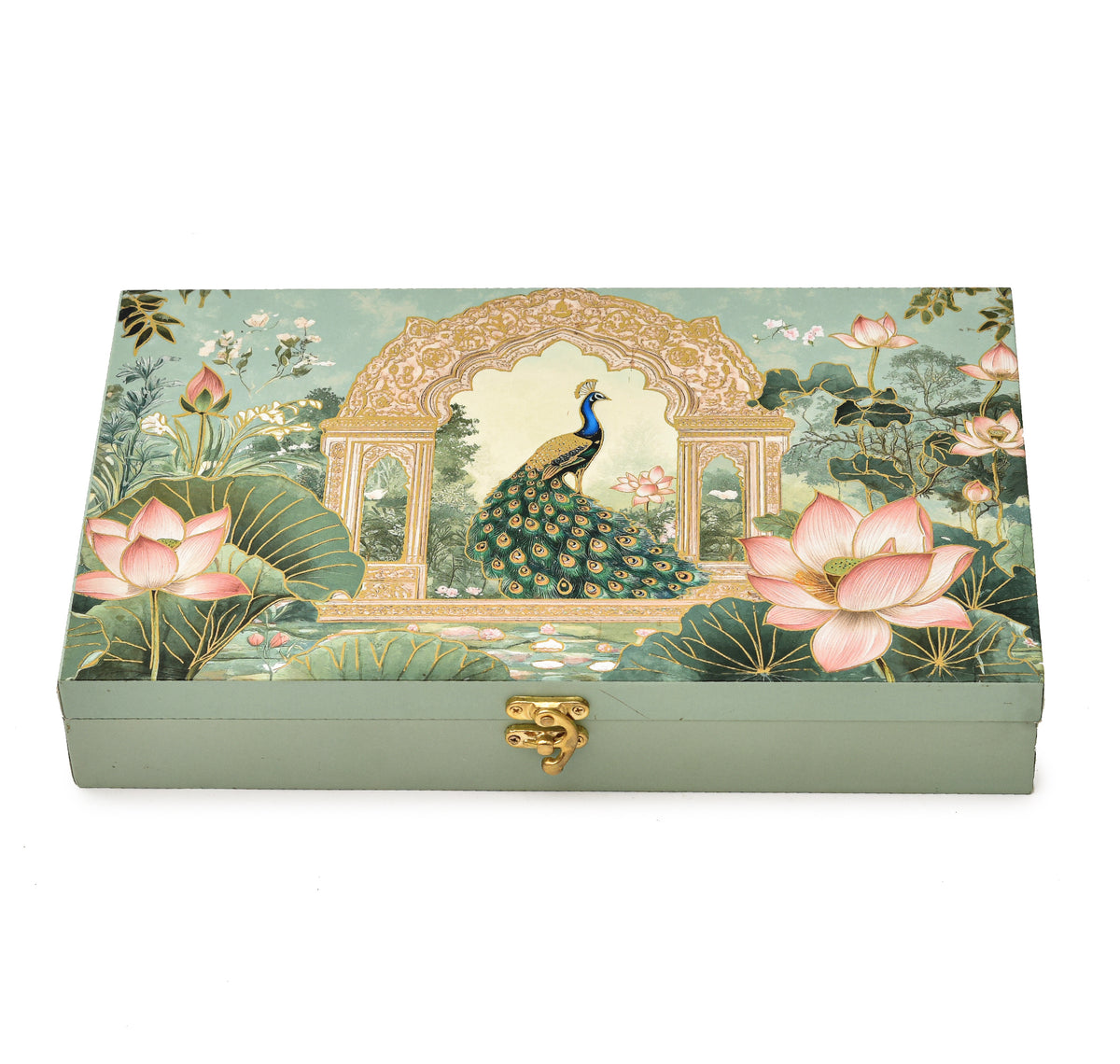 Lotus with Peacock Premium Wooden Sweet Box |1 KG Festive Gifting Box