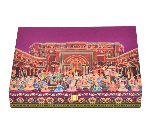 Grand Darbar Theme Wooden Bhaji Box  | Premium Shagun & Wedding Gift Box